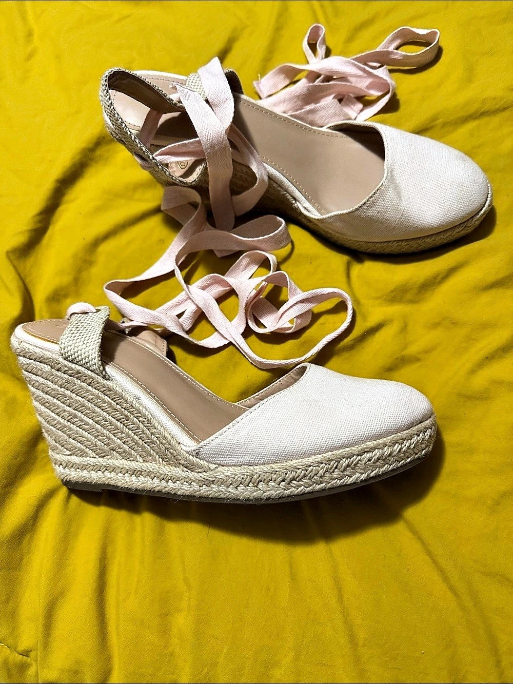 Pastel Lite Pink & Pink Espadrille Wedge Shoes